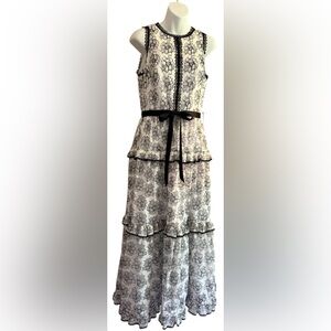 Monique Lhuillier A-Line Cocktail Dress, White/Black, Floral Women's 8‎
